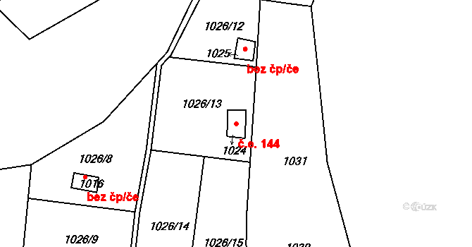 Želechovice nad Dřevnicí 144 na parcele st. 1024 v KÚ Želechovice nad Dřevnicí, Katastrální mapa