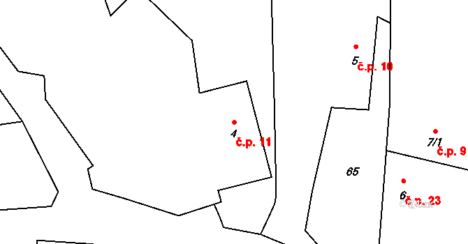 Divišovice 11, Sedlec-Prčice na parcele st. 4 v KÚ Divišovice, Katastrální mapa
