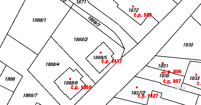 Velké Meziříčí 1417 na parcele st. 1868/5 v KÚ Velké Meziříčí, Katastrální mapa