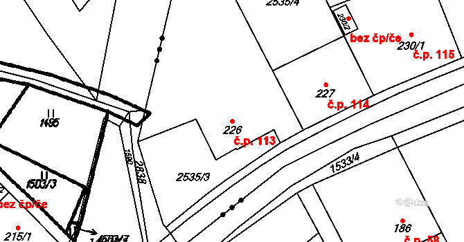 Sehradice 113 na parcele st. 226 v KÚ Sehradice, Katastrální mapa