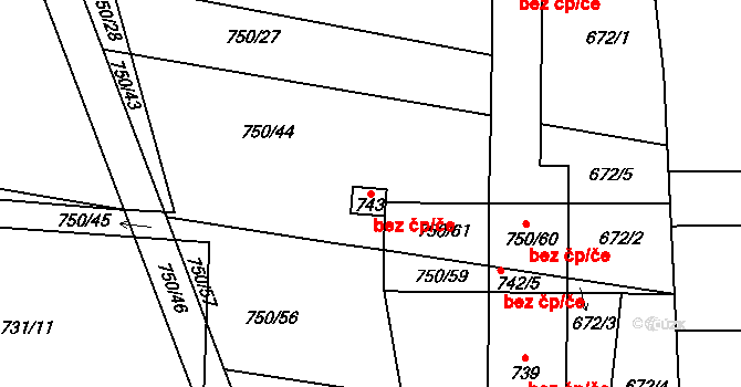 Bavory 40656225 na parcele st. 743 v KÚ Bavory, Katastrální mapa