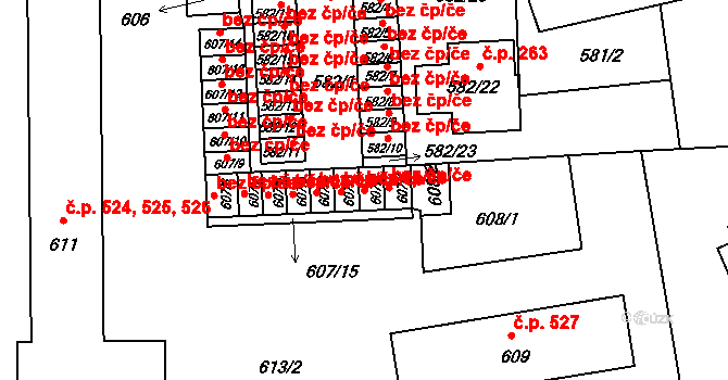Sedlčany 42120225 na parcele st. 607/2 v KÚ Sedlčany, Katastrální mapa
