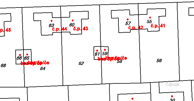 Lidice 44423225 na parcele st. 61 v KÚ Lidice, Katastrální mapa