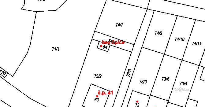Zhoř 46228225 na parcele st. 64 v KÚ Zhoř u Milevska, Katastrální mapa