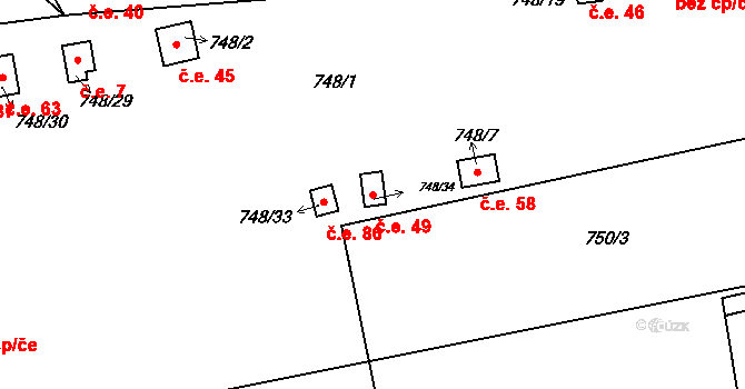 Bludovice 49, Havířov na parcele st. 748/34 v KÚ Bludovice, Katastrální mapa