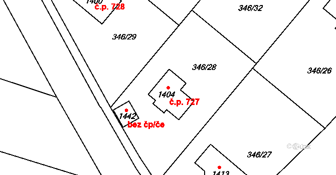 Jablonné nad Orlicí 727 na parcele st. 1404 v KÚ Jablonné nad Orlicí, Katastrální mapa
