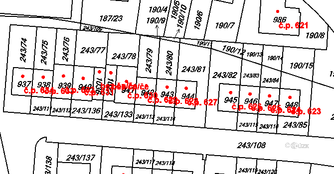 Kudlov 628, Zlín na parcele st. 943 v KÚ Kudlov, Katastrální mapa