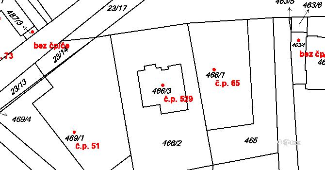 Senec 529, Zruč-Senec na parcele st. 466/3 v KÚ Senec u Plzně, Katastrální mapa