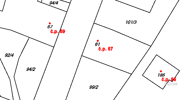 Myšenec 57, Protivín na parcele st. 61 v KÚ Myšenec, Katastrální mapa