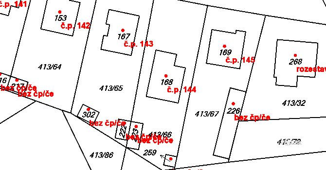Kovářov 144 na parcele st. 168 v KÚ Kovářov, Katastrální mapa