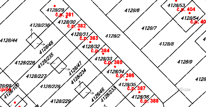 Choceňské Předměstí 385, Vysoké Mýto na parcele st. 4128/33 v KÚ Vysoké Mýto, Katastrální mapa