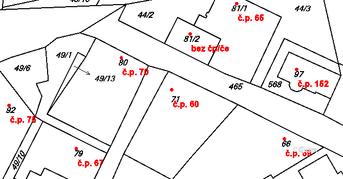 Dušejov 60 na parcele st. 71 v KÚ Dušejov, Katastrální mapa