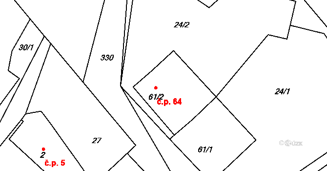 Rasochy 64, Uhlířská Lhota na parcele st. 61/2 v KÚ Rasochy, Katastrální mapa