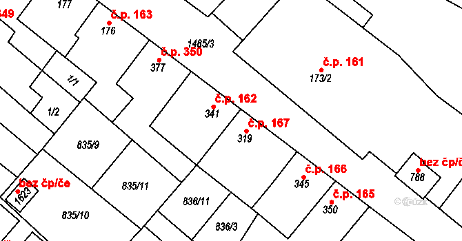 Kostelec nad Labem 162 na parcele st. 341 v KÚ Kostelec nad Labem, Katastrální mapa