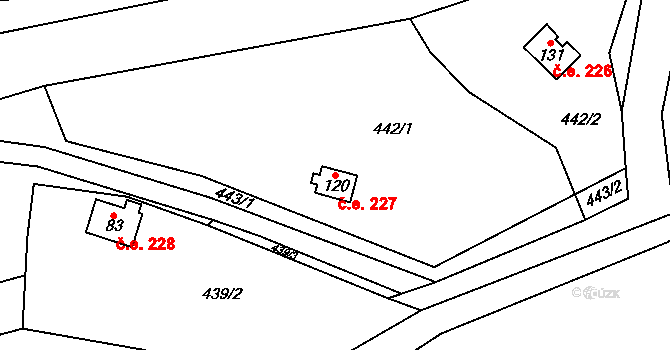 Libeř 227 na parcele st. 120 v KÚ Libeř, Katastrální mapa