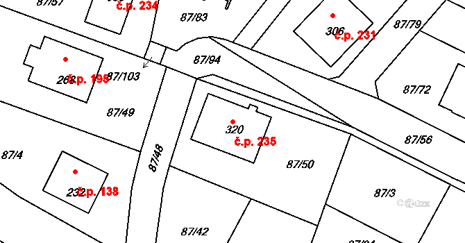 Chotoviny 235 na parcele st. 320 v KÚ Chotoviny, Katastrální mapa
