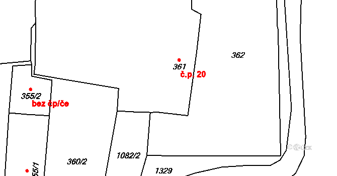 Mašovice 20, Meclov na parcele st. 361 v KÚ Mašovice u Meclova, Katastrální mapa