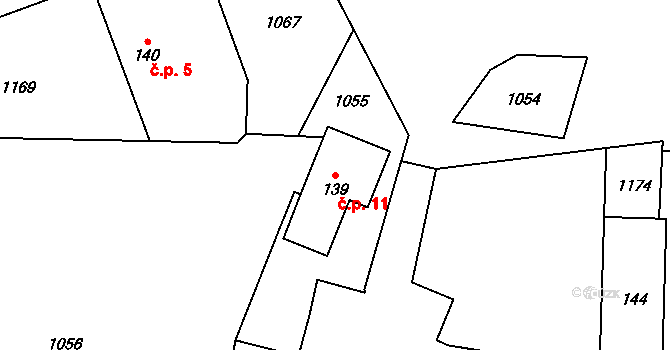 Javorné 11, Horní Bradlo na parcele st. 139 v KÚ Horní Bradlo, Katastrální mapa