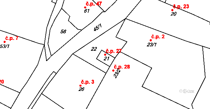 Kleny 27, Provodov-Šonov na parcele st. 21 v KÚ Kleny, Katastrální mapa