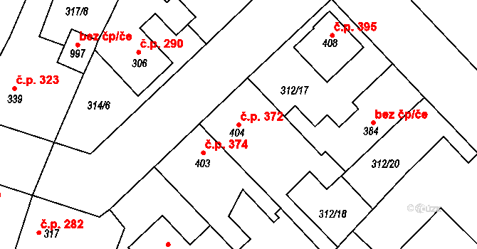 Rosice 372, Pardubice na parcele st. 404 v KÚ Rosice nad Labem, Katastrální mapa