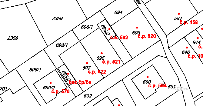 Jedovnice 521 na parcele st. 695 v KÚ Jedovnice, Katastrální mapa