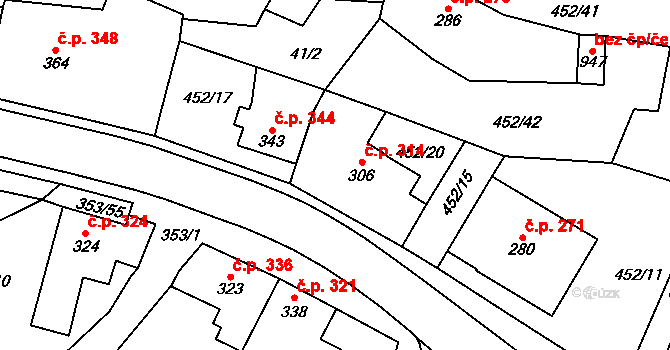 Lysice 314 na parcele st. 306 v KÚ Lysice, Katastrální mapa