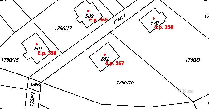 Markvartice 357 na parcele st. 562 v KÚ Markvartice u Děčína, Katastrální mapa