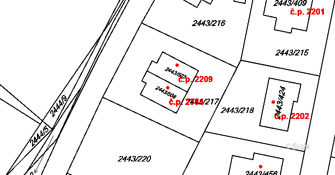 Roztoky 2384 na parcele st. 2443/508 v KÚ Roztoky u Prahy, Katastrální mapa