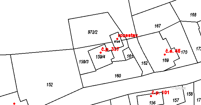 Dolní Chřibská 337, Chřibská na parcele st. 159/4 v KÚ Dolní Chřibská, Katastrální mapa