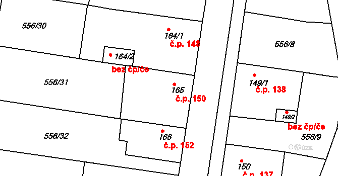 Krušovice 150 na parcele st. 165 v KÚ Krušovice, Katastrální mapa