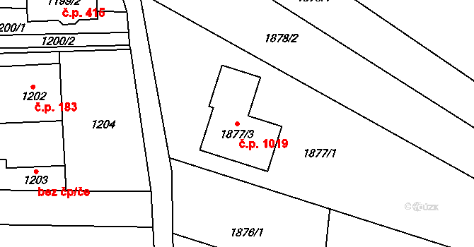 Rajhrad 1019 na parcele st. 1877/3 v KÚ Rajhrad, Katastrální mapa