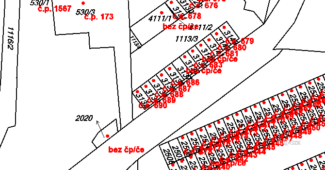 Humpolec 687 na parcele st. 3135 v KÚ Humpolec, Katastrální mapa