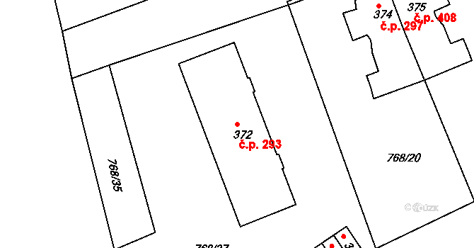Merklín 293 na parcele st. 372 v KÚ Merklín u Přeštic, Katastrální mapa