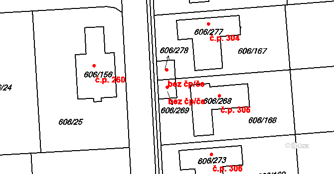 Nymburk 90929225 na parcele st. 606/269 v KÚ Drahelice, Katastrální mapa