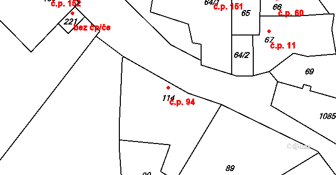 Měcholupy 94 na parcele st. 114 v KÚ Měcholupy u Žatce, Katastrální mapa