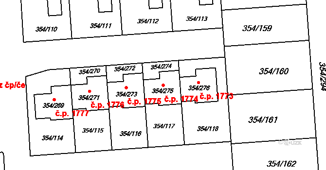 Slavkov u Brna 1774 na parcele st. 354/275 v KÚ Slavkov u Brna, Katastrální mapa