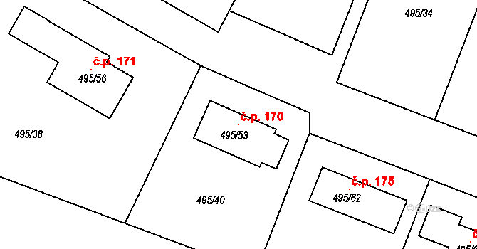 Lhotka 170 na parcele st. 495/53 v KÚ Lhotka u Hořovic, Katastrální mapa