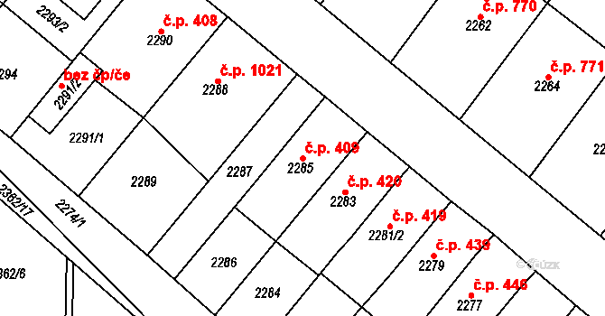 Pohořelice 409 na parcele st. 2285 v KÚ Pohořelice nad Jihlavou, Katastrální mapa