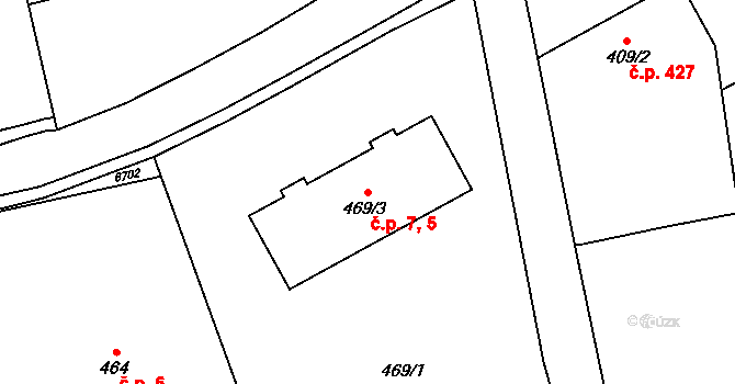 Vlasatice 5,7 na parcele st. 469/3 v KÚ Vlasatice, Katastrální mapa