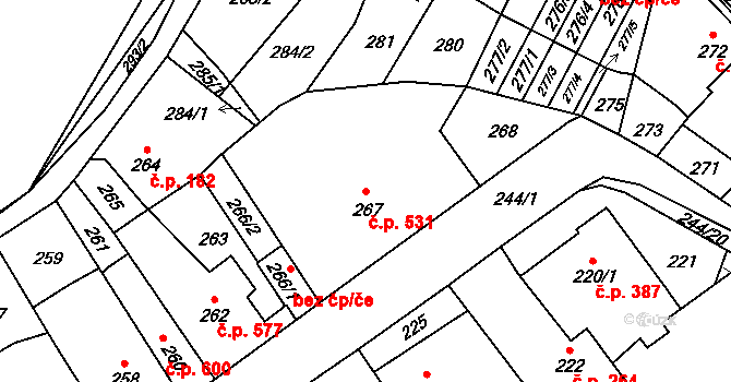 Koryčany 531 na parcele st. 267 v KÚ Koryčany, Katastrální mapa