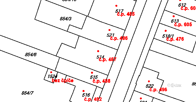 Bystřice pod Hostýnem 487 na parcele st. 514 v KÚ Bystřice pod Hostýnem, Katastrální mapa