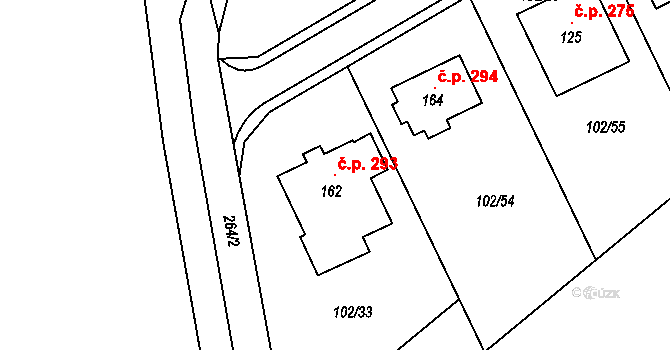 Přerov XI-Vinary 293, Přerov na parcele st. 162 v KÚ Popovice u Přerova, Katastrální mapa