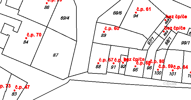 Bílovice 57, Bílovice-Lutotín na parcele st. 88 v KÚ Bílovice, Katastrální mapa