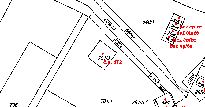 Šatov 472 na parcele st. 701/3 v KÚ Šatov, Katastrální mapa