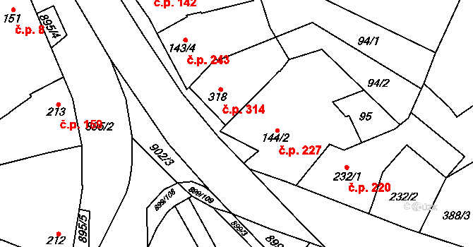 Kokory 227 na parcele st. 144/2 v KÚ Kokory, Katastrální mapa