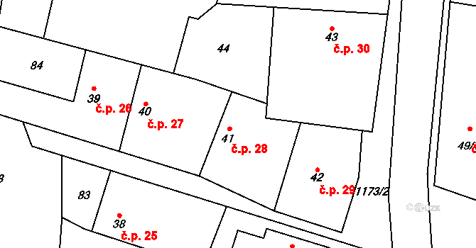 Jíkev 28 na parcele st. 41 v KÚ Jíkev, Katastrální mapa