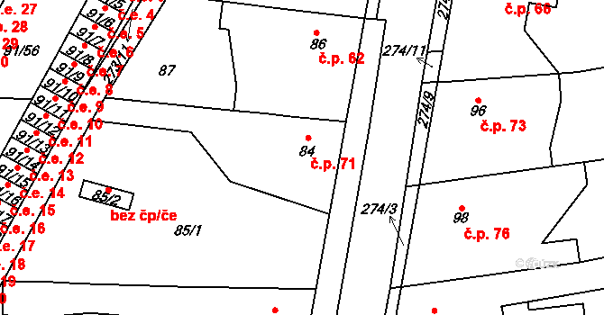 Honice 71, Stochov na parcele st. 84 v KÚ Honice, Katastrální mapa