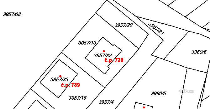 Žižkov 738, Kutná Hora na parcele st. 3957/32 v KÚ Kutná Hora, Katastrální mapa