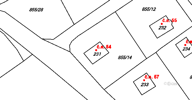Děpoltovice 54 na parcele st. 231 v KÚ Děpoltovice, Katastrální mapa