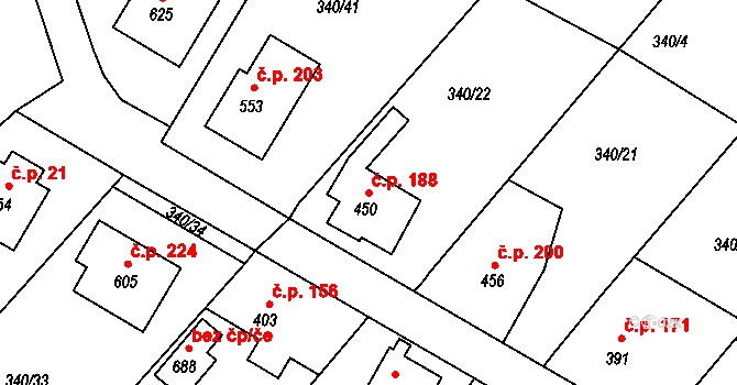 Držkov 188 na parcele st. 450 v KÚ Držkov, Katastrální mapa